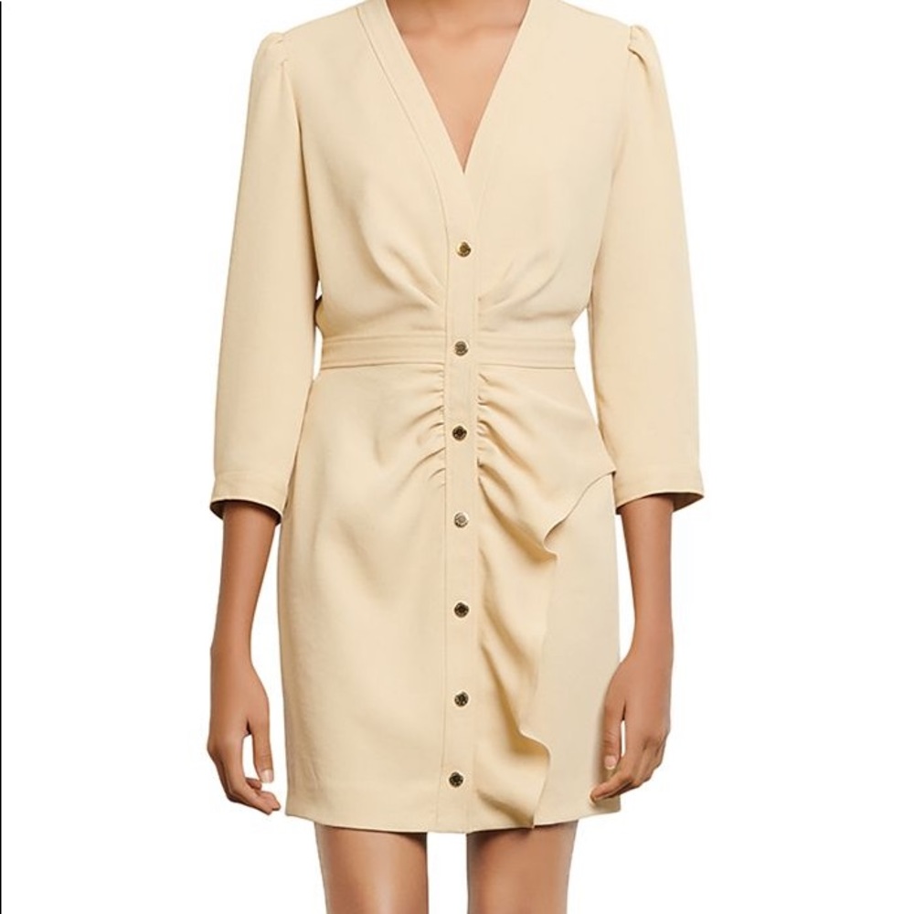 SANDRO
Teana Ruched Snap-front Mini Dress In Beige
